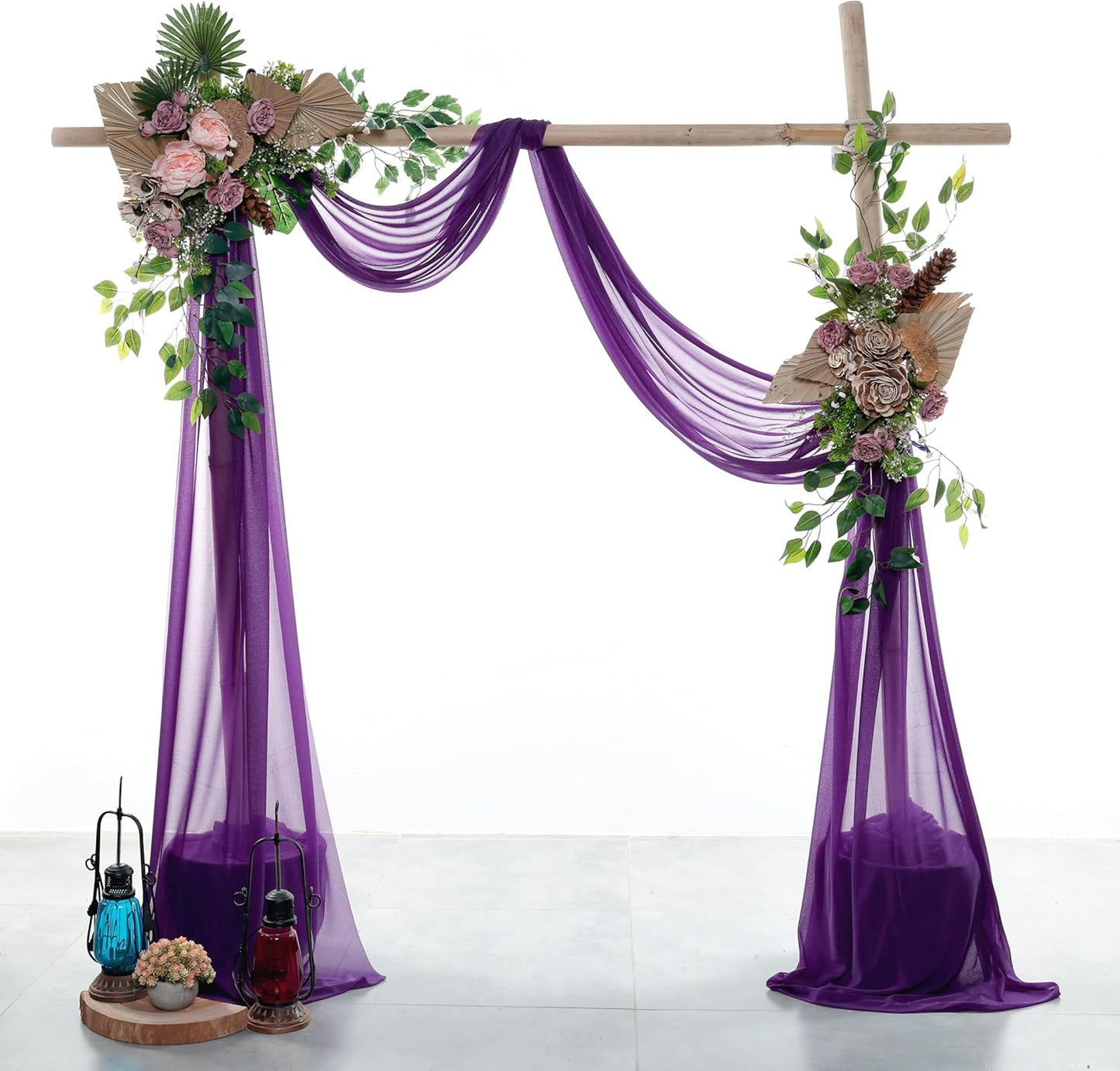 VDS Pack of 2 Panel (30 Inch X 40 Feet) Wedding Arch Draping Fabric Sheer Chiffon Fabric Drapery for Wedding Ceremony Reception Swag Backdrop Canopy Chuppah ARBO Altars Decoration (Purple)