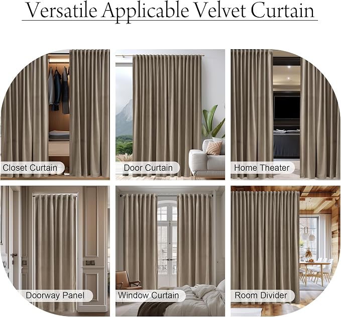 Camel Beige Room Divider Curtains Super Soft Velvet Room Darkening Privacy - Image 5