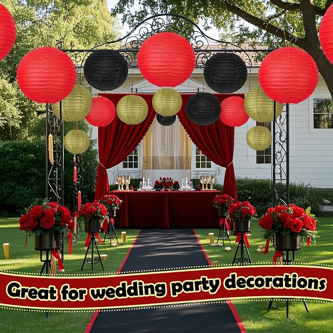 12 Pack Red Black and Gold Paper Lanterns - Image 6