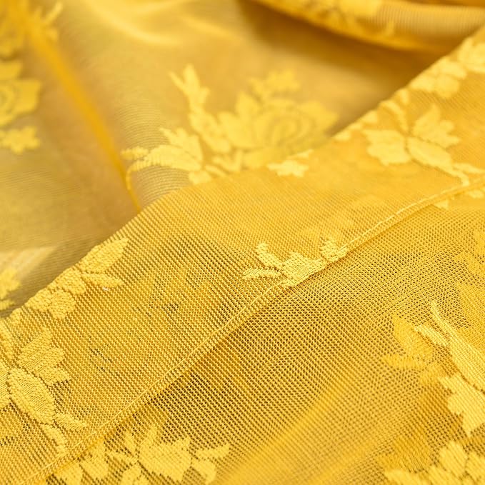 Kotile Mustard Yellow Sheer Lace Curtains - Image 8
