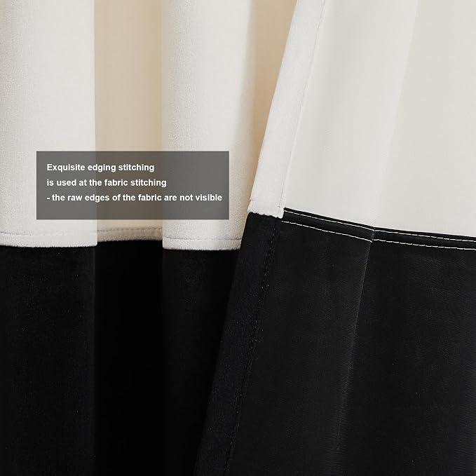 Modern Cream White Black Decorative Velvet Curtains 84 inches 2 Panels | Color - Image 3