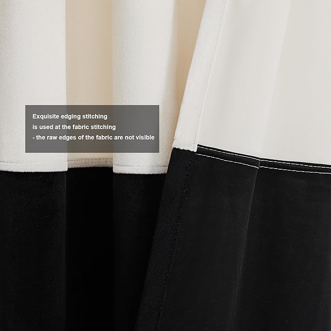 Modern Cream White Black Decorative Velvet Curtains 63 inches 2 Panels | Color - Image 3