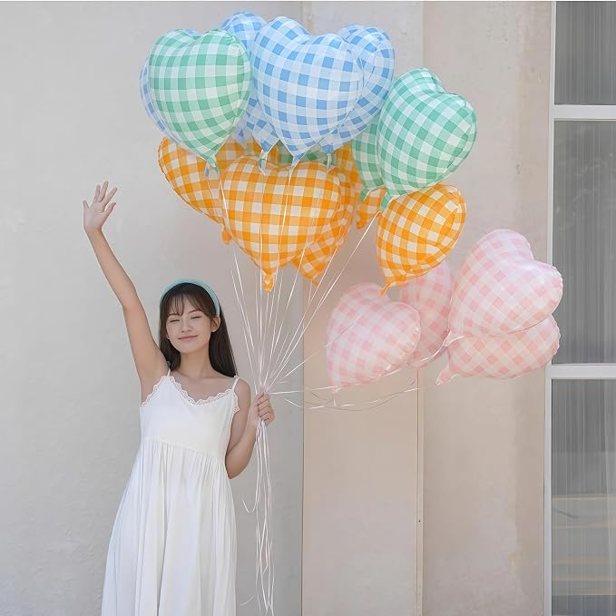 10pcs Pastel Color Checkered Foil Balloons, 18 Inch Pink Blue Red Green Yellow - Image 8