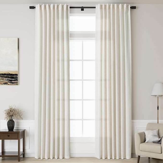 Linen Cream Curtains 135 inch Extra Long by Nanspring