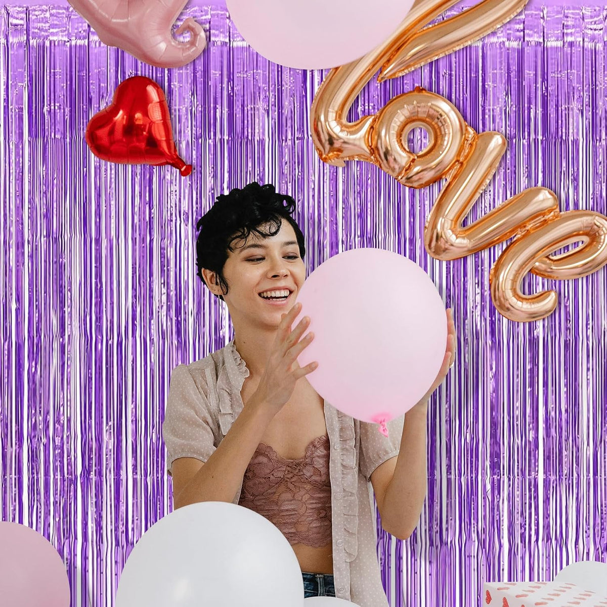 5 Pack Purple Foil Curtain Backdrop 3.2ft x 8.2ft Tinsel Foil Fringe Curtains Macaron Photo Booth Streamer Backdrop for Party Decorations Birthday Baby Shower Bachelorette Holiday (Light Purple)