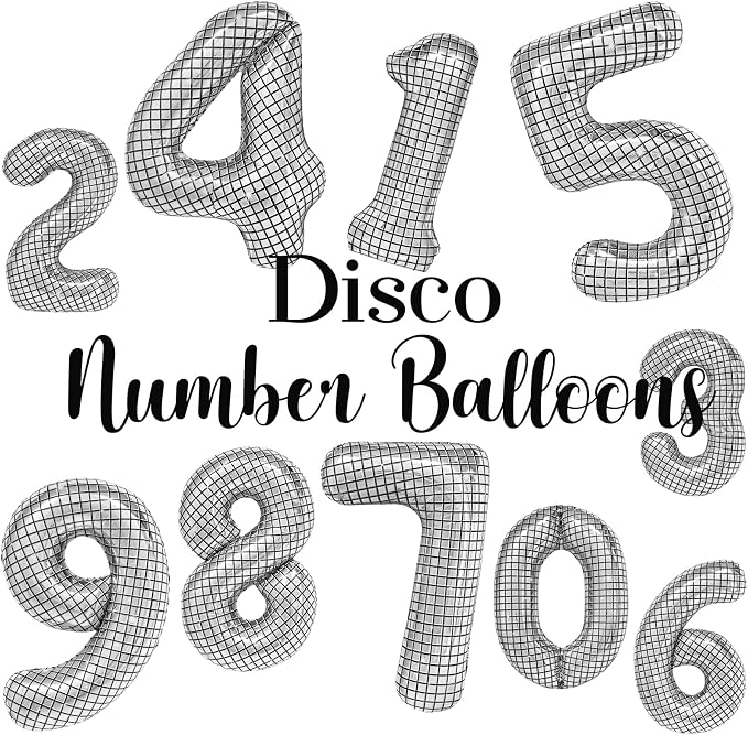 40 Inch Disco Number Balloons Large Silver Ball Print - Image 3