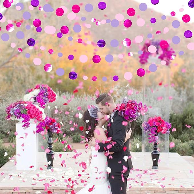 Pink and Purple Party Decorations Circle Dots Garland Hot Pink Lavender Hanging - Image 8