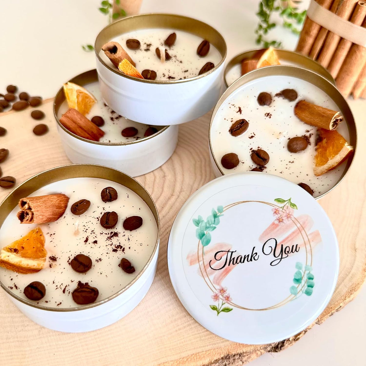 Coffee Scented Soy Wax Candle Favors with Hand-Placed Orange and Cinnamon Stick - Handmade Gift Set for Wedding Guest - Bridal Shower Baby Shower Birthday (100 Pieces)