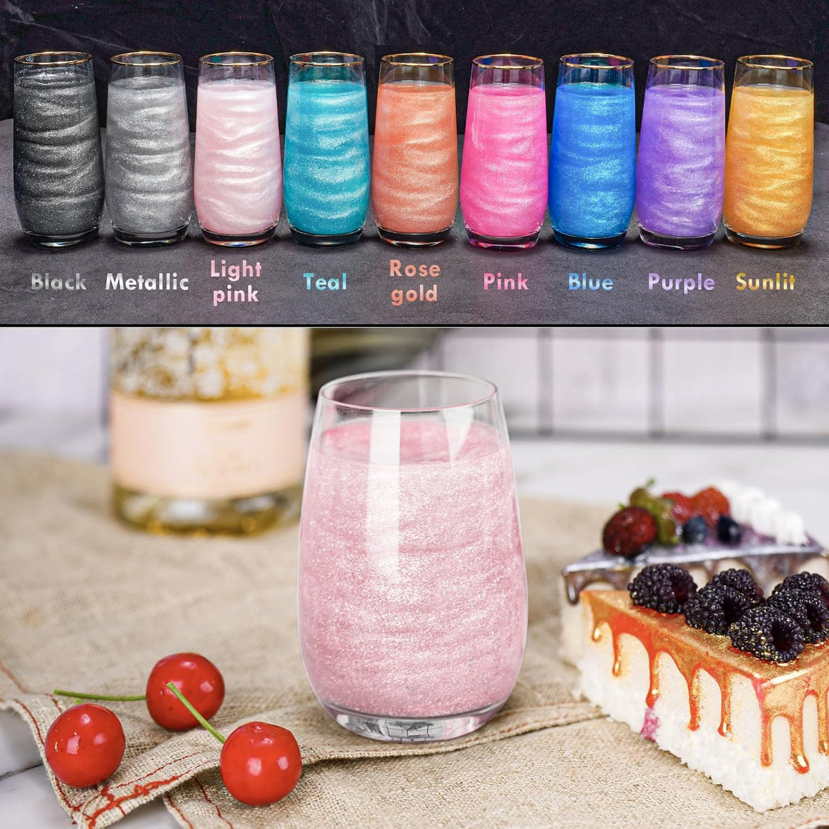 NiHome Edible Food-Grade Glitter Powder Glimmer Luster Dust Metallic Fancy Food Decorating Sprinkle Glimmery Dust for Drink Wine Beverage Cake Bakery Vegan Allergen-Free (Light Pink, 0.35oz/10g)