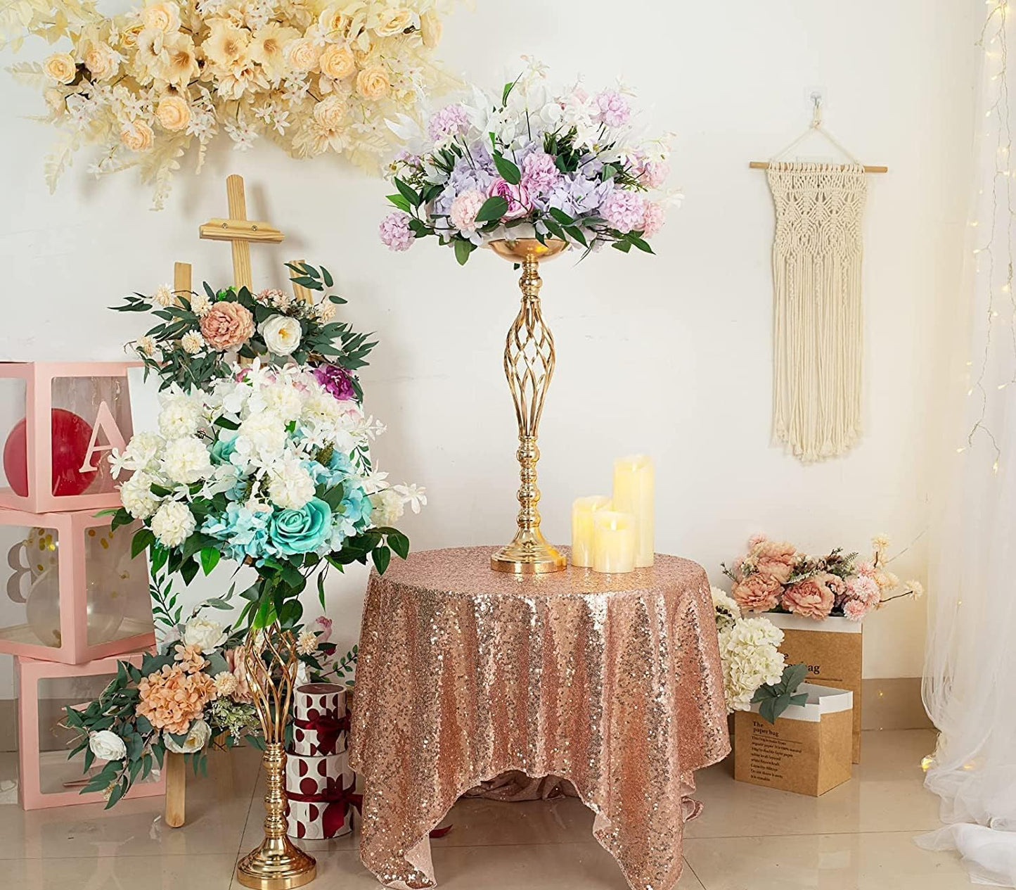 LANLONG 10pcs Metal Gold Candle Holders Road Lead Table Centerpiece Stand Pillar Candlestick for Wedding Candelabra Flowers Vases
