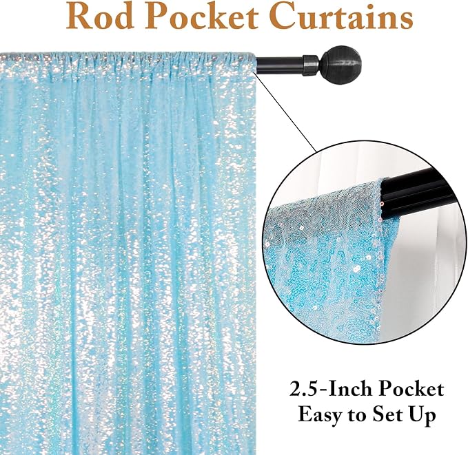 ShinyBeauty Aqua Photo Backdrop 7FTx7FT Sequin Backdrop Iridescent Aqua Mermaid - Image 3