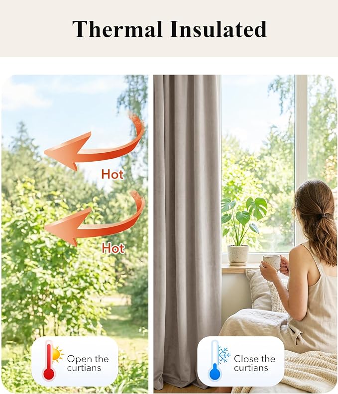 Camel Beige Velvet Curtains for Decor Extra Long, Light Blocking, Summer Heat - Image 6