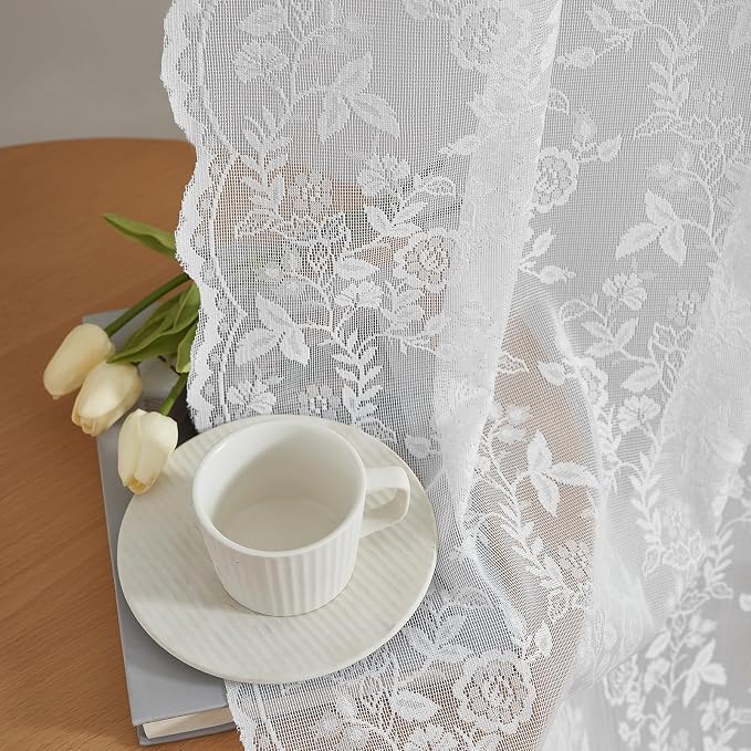 FINECITY White Floral Lace Curtains by FINECITY