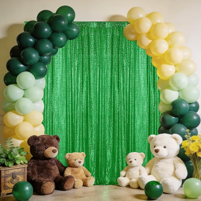 Sugargirl Grass Green Sequin Backdrop Curtain 4 Panels 2FTx8FT Glitter Grass - Image 2