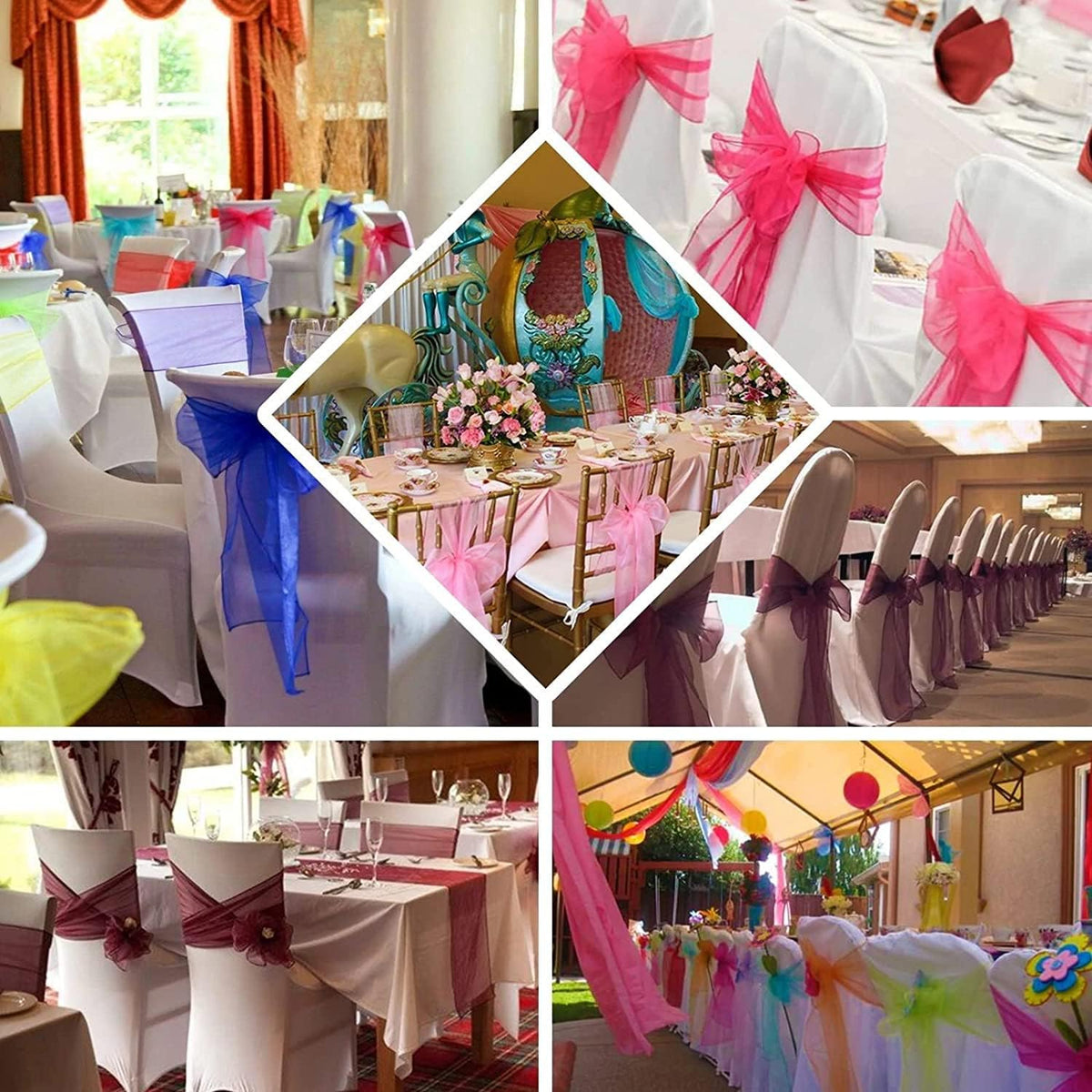 New Organza Chair Bow/Sash Décor for Wedding Reception Events Banquets Bows Decoration Sashes - (25, White New)