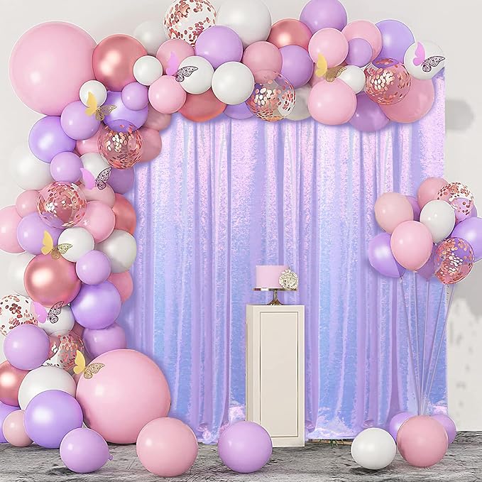 2×8FT-4PCS Mermaid Purple Sequin Backdrop Curtains Panels, Photography Backdrop - Image 3