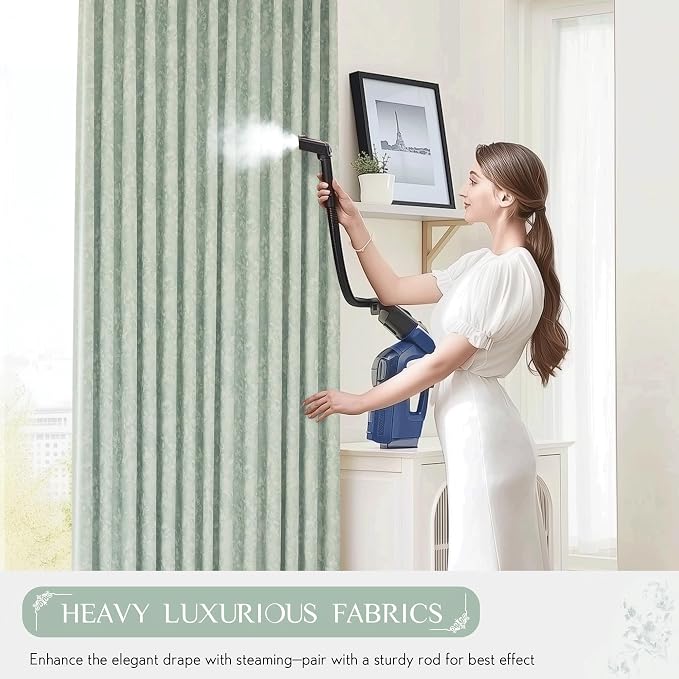 Beauoop Green Floral Jacquard Blackout Curtains - Image 5
