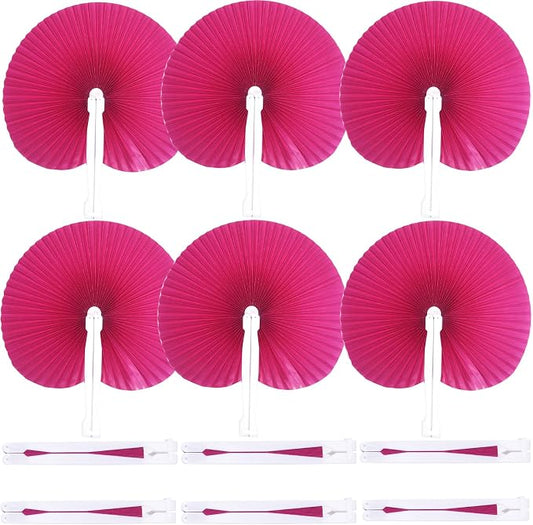 Bestage 20 Pieces Fuchsia/Hot Pink Round Paper Fans | Foldable Handheld Fans by Bestage