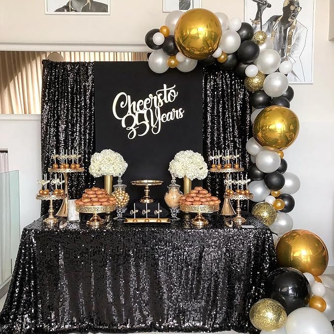 Sequin Backdrop Black Curtain 6 Panels 2ftx8ft Sparkly Party Background | - Image 3