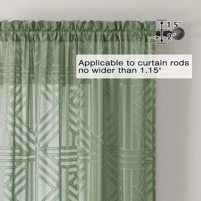 Simplebrand Sage Green Sheer 36 Inch Tier Curtains 2 Panels, Light Filtering - Image 4