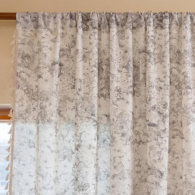 Floral Semi Sheer Rod Pocket 63 Inch Curtains 2 Panel Set - Image 2