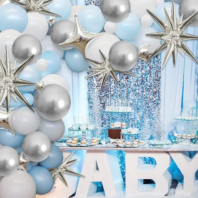 TONIFUL 4 Pcs Explosion Star Balloons Silver Foil Balloon Party Decorations | - Image 7