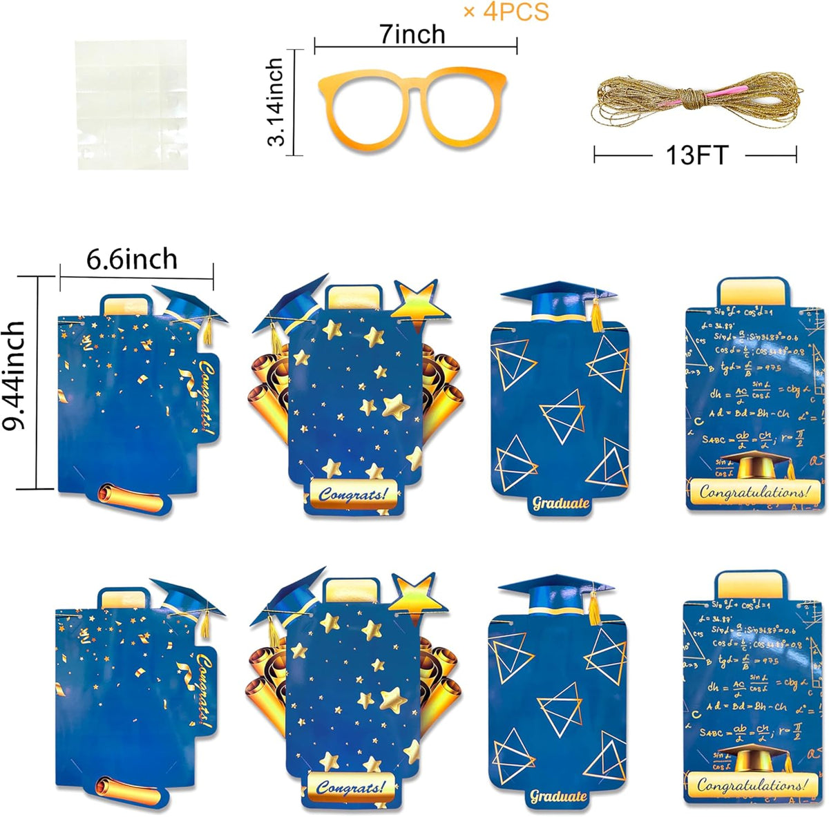 pinkblume Graduation Party Decorations Navy Blue and Gold Grad Photo Banner Royal Blue Gold Congrats Grad Photograph Bunting Garland for 2025 Graduation Celebration Party Decorations Supplies
