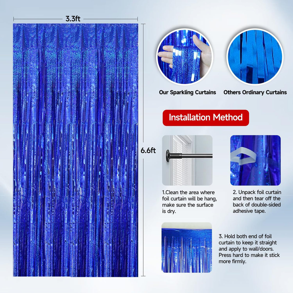 QRabbit 4 Pack Purple Tinsel Foil Fringe Curtains - 3.3x6.6 Ft Metallic Party Streamers Backdrop for Birthday Wedding Christmas Party Decor, Self-Adhesive Photo Booth Wall Door Decorations