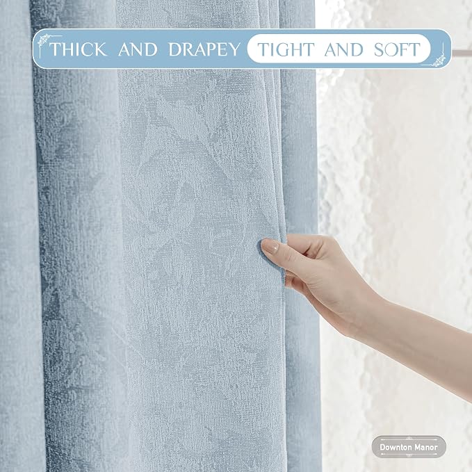 Beauoop Blue Floral Jacquard Blackout Curtains - Image 6