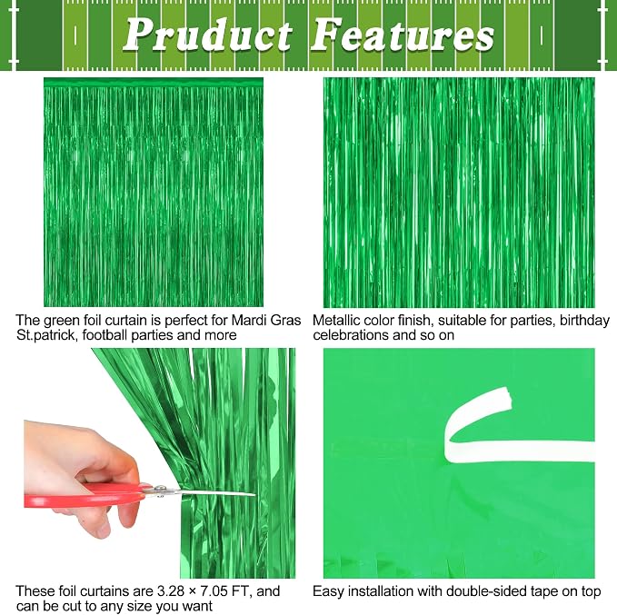 ZATAYE 12 Pack Green Christmas St Patricks Foil Curtain Decorations | Green - Image 4
