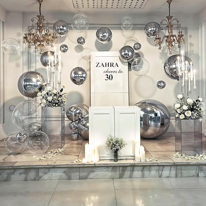 8 Pcs Silver Balloons and Clear Round Foil Balloons 22 In Transparent Balloon - Image 8