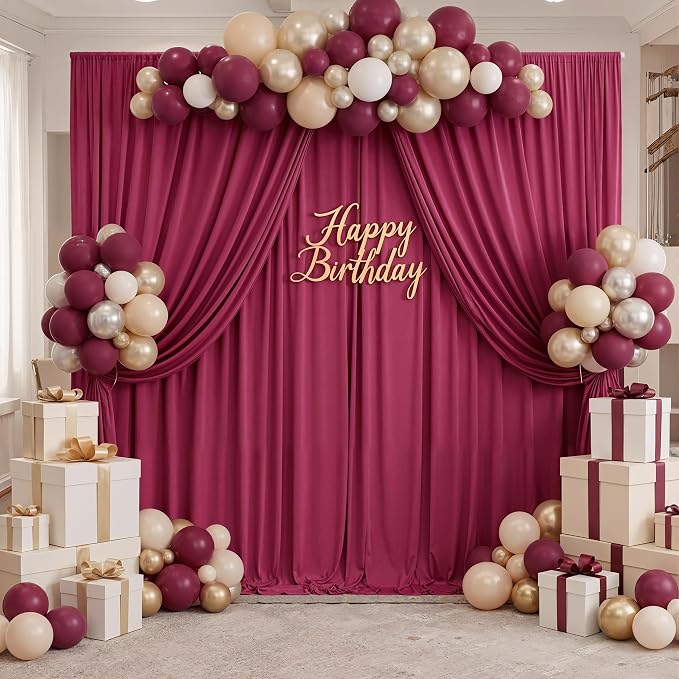 20ft x 10ft Wrinkle Free Maroon Backdrop Curtains - Image 4