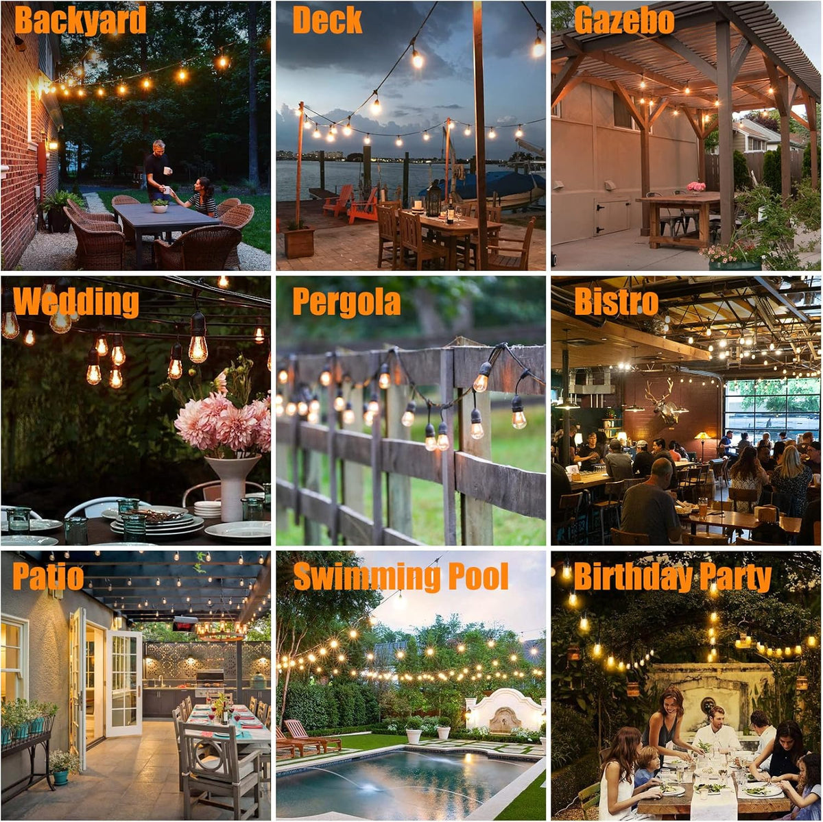 Achin Outdoor String Lights 96FT(48FT*2) Waterproof IP65 LED Patio Lights with 30+2 S14 Edison Bulbs Warm 2200K Hanging Lights Outside Shatterproof String Lights for Outside Bistro, Market, Yard