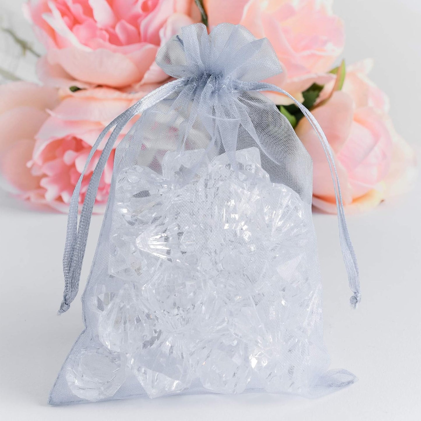 Super Z Outlet 100 Pack 4x6 Inch Mini Sheer Drawstring Organza Transparent Bags Jewelry Sack Pouches for Wedding, Party Decorations, Arts & Crafts Gifts (Silver)
