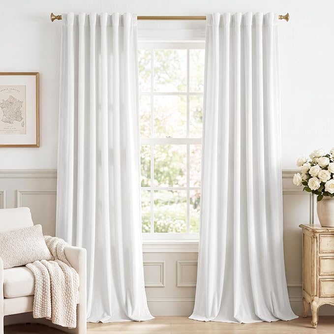 White Velvet Curtains Light Dimming Privacy, W52 x L96, 2 Panels | Back Tab by StangH