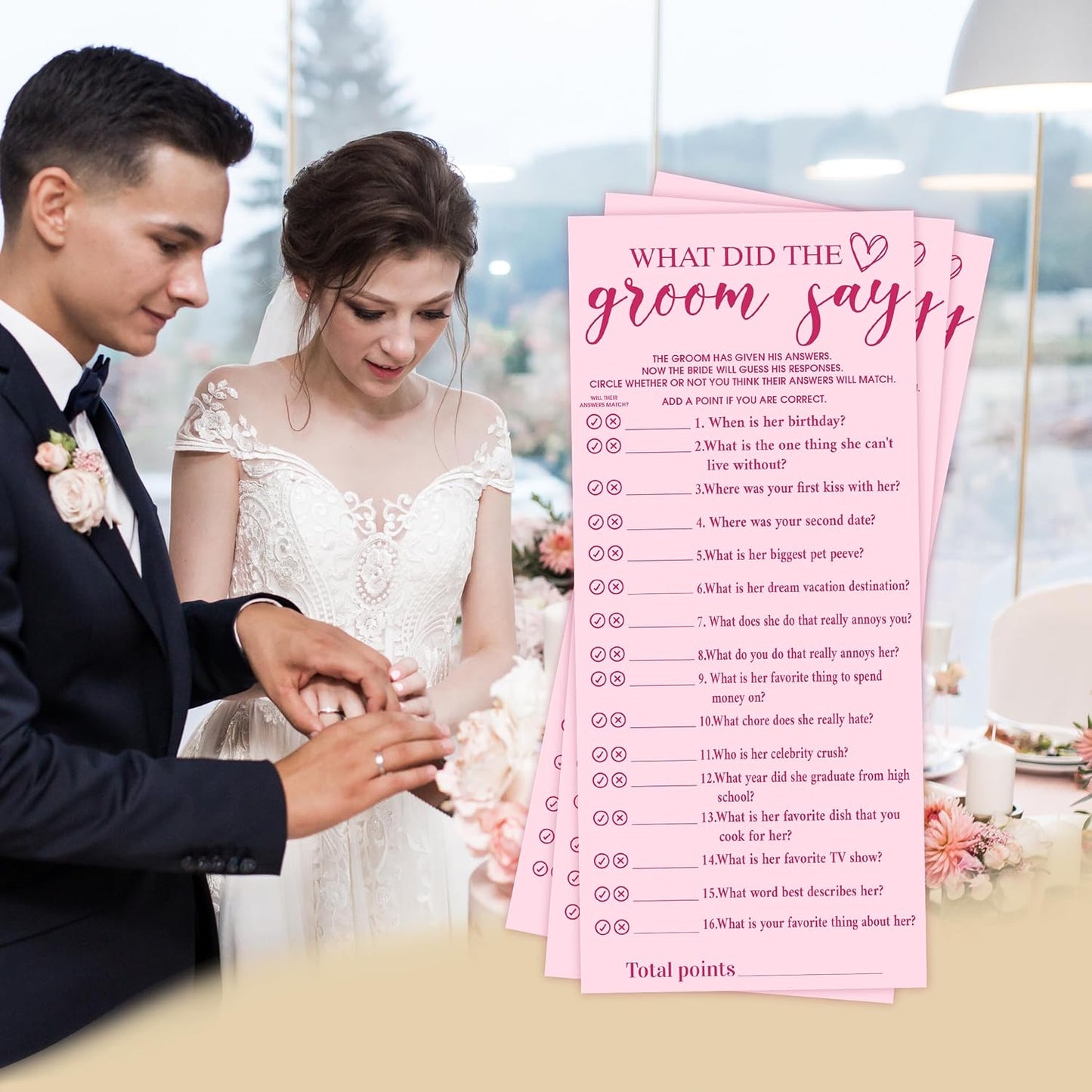 Pink Wedding Shower Games Cards, What Did The Groom Say, 4x9 Inch Bridal Shower Games for 25 Guests, Bride Wedding Receptio Supplies, Bridal Party Supplies Decoration-A07