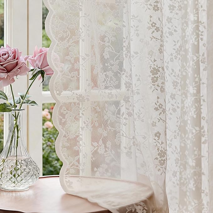 Anmao Vintage Lace Sheer Curtains 84 Inches Long by Anmao