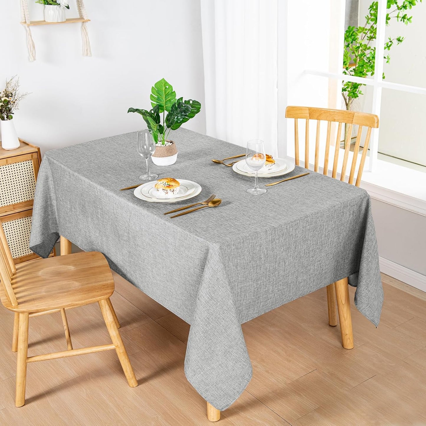 Hiasan Faux Linen Rectangle Tablecloth - Wrinkle and Stain Resistant Washable Table Cloth for Kitchen Dining Room Holiday Table Cover for Dinner, Light Grey, 60 x 120 Inch