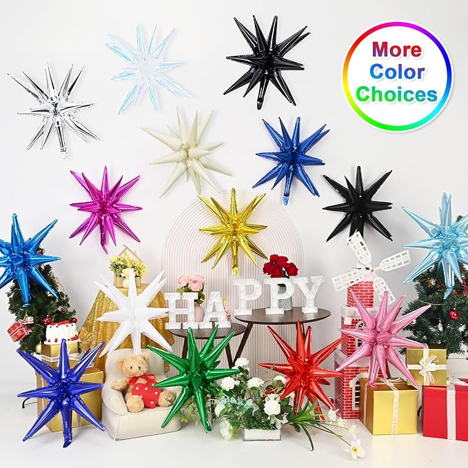 9Pcs Iridescent Star Balloons, Mylar Spike Balloon - Image 8