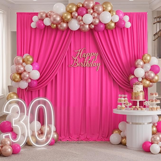 10ft x 10ft Wrinkle Free Hot Pink Backdrop Curtains - Image 5