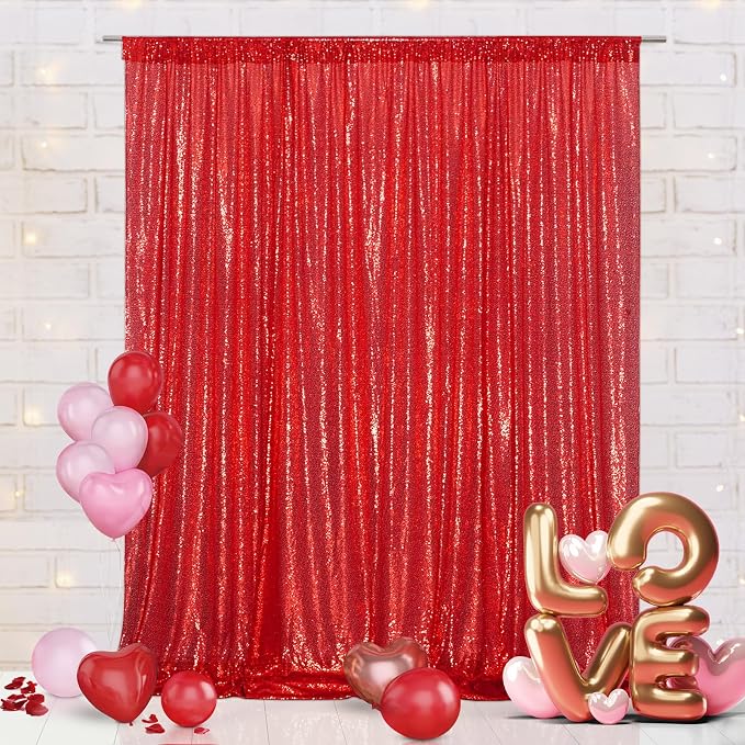 Eternal Beauty Red 3mm Sequin Backdrop 8x8 Ft by EternalBeauty