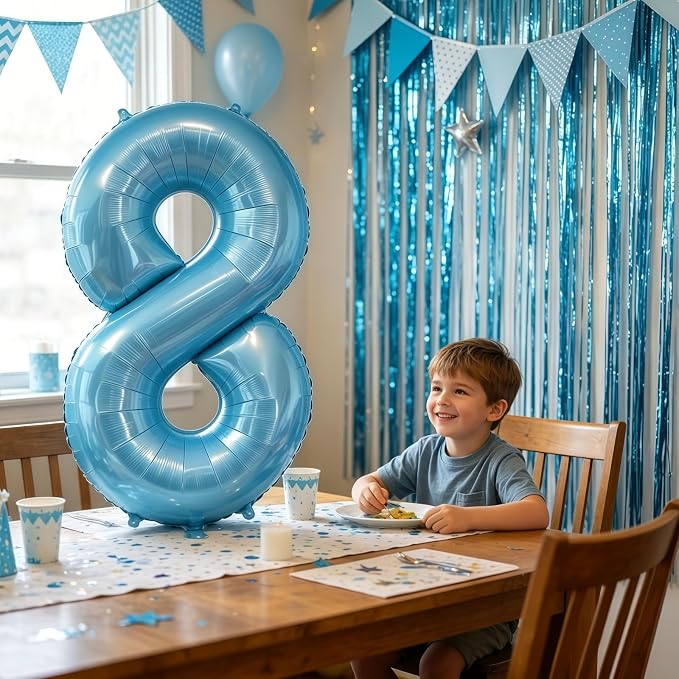 Pastel Blue 7 Balloon Number, Light Blue 7 Balloons - Image 8