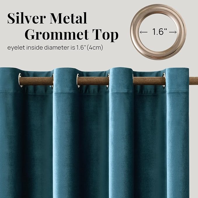 Velvet Peacock Blue Blackout Curtains 108 inch Length - Image 6