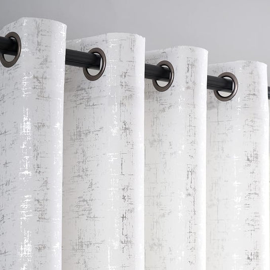 Taisier Home Silver Foil Print Linen Textured Curtains Geometric Dots Pattern by TaisierHome