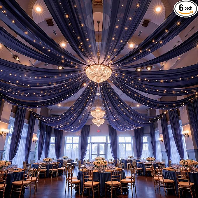6 Panels Navy Blue Ceiling Drapes by Shillance