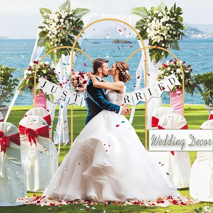 Arch Backdrop Stand and Cover Set Metal Arch Frame Stand Gold - Image 8