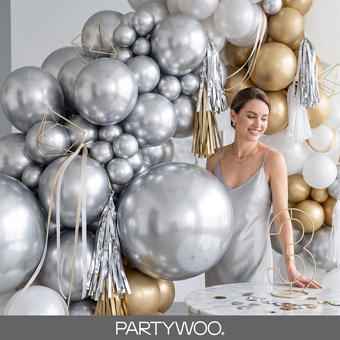 PartyWoo Silver Balloons 100pcs Different Sizes of 36 18 12 10 5 Inch | Balloons - Image 9