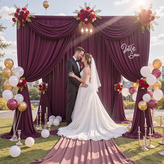 30 ft x 10 ft Wrinkle Free Maroon Backdrop Curtain - Image 8