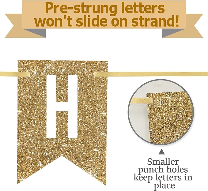 Netnology Pre-Strung Gold Glitter 30th Happy Birthday Banner Decorations | 12 - Image 3