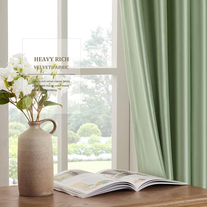 BULBUL Velvet Sage Green Blackout Curtains 63 inch - Image 4